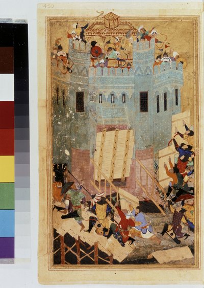 TIMUR (Tamerlão): Timur sitiando o castelo do Hospitaleiro em Esmirna em 1402 de Kamal ud Din Behzad