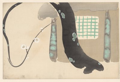 Árvore de ameixa nos beirais nokiba no ume Flores de cem mundos (título da série) Momoyogusa, vol. 1 (título da série) de Kamisaka Sekka