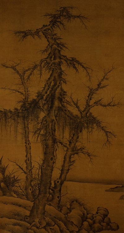 Árvores Velhas, Bambu e Rochas, c.1300 (tinta sobre seda) de Kan Li