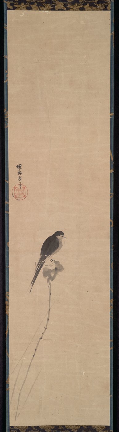 Vogel auf einer Lotusknospe von Kanō Tan’yū