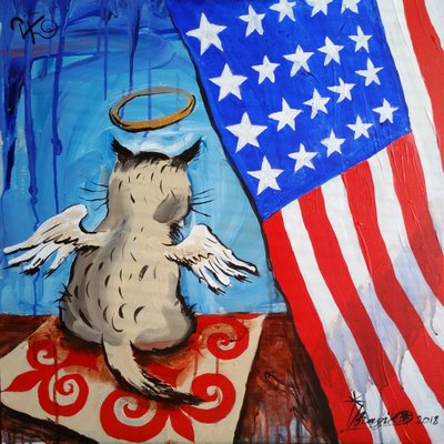 Gatinho Anjo com a Bandeira Americana de Kanat Ibragimov