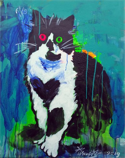 Gato abstrato colorido de Kanat Ibragimov