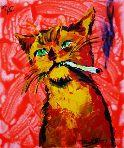 Gato fixe a fumar de Kanat Ibragimov