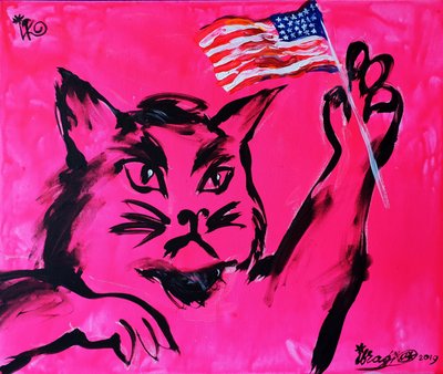 Gato Rosa com Bandeira Americana de Kanat Ibragimov