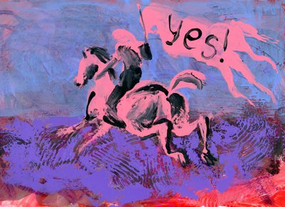 Bandeira «Sim» com cavalo cor-de-rosa de Kanat Ibragimov