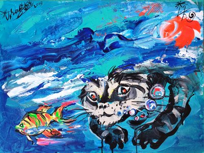 Gato e peixe debaixo de água de Kanat Ibragimov