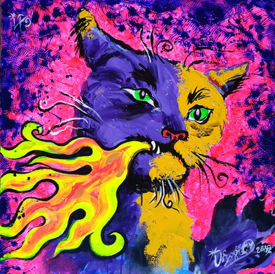 Gato vibrante que cospe fogo de Kanat Ibragimov