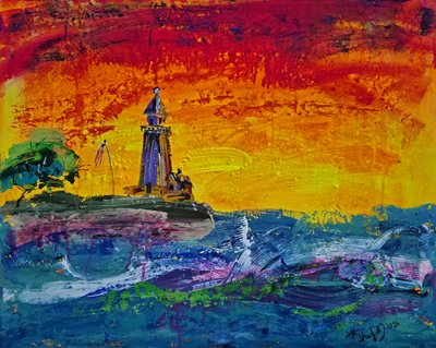 Pôr-do-sol vibrante no farol de Kanat Ibragimov