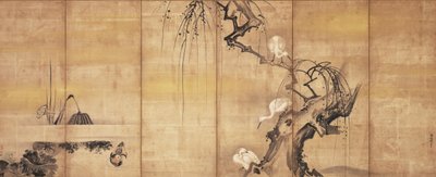 Aves na paisagem, primeira metade do século XVII de Kano Naonobu