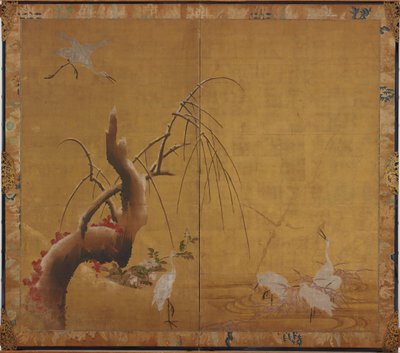 Herons and Old WIllow, período Edo, início do século XVII.   de Kano Sadanobu