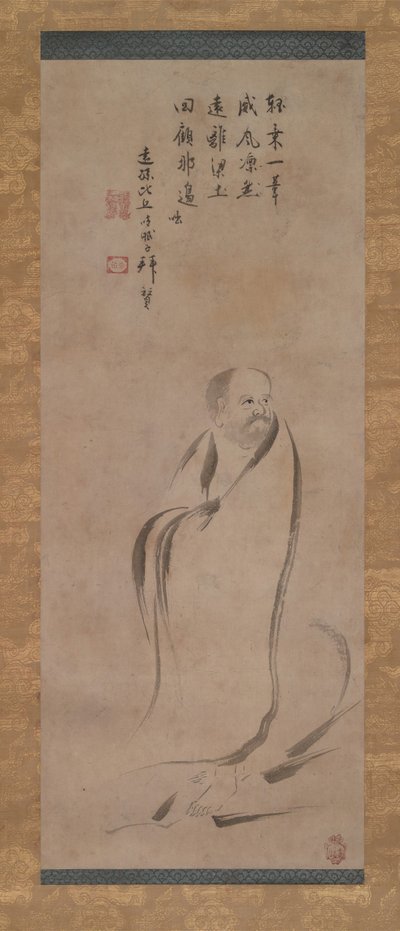 Bodhidharma Atravessando o rio Yangzi em um junco, final do século XVI. de Kano Soshu