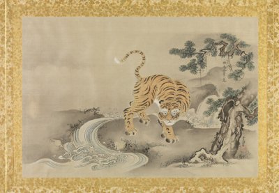 Álbum de cópias de pinturas chinesas, folha de álbum, (tinta e cor em seda) de Kano Tsunenobu