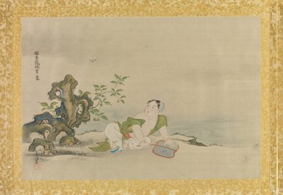 Álbum de cópias de pinturas chinesas, folha de álbum, (tinta e cor em seda) de Kano Tsunenobu