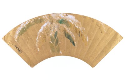 Palma de banana na neve (tinta e cor na folha de ouro) de Kano Tsunenobu