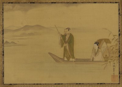 Homem e mulher chineses em um barco de Kano Yasunobu