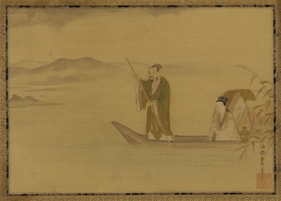 Homem e mulher chineses num barco, período Edo, meados do século XVII. de Kano Yasunobu
