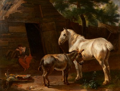 A Rapariga da Quinta Adormecida (óleo no painel) de Karel (attr.to) Dujardin