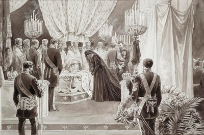Enterro do Imperador Alexandre III na Catedral dos Santos Pedro e Paulo, em São Petersburgo, 1894.   de Karel Brozh