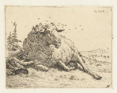Ovelhas por um tronco de árvore de Karel Du Jardin