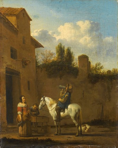 Trompetista montada tomando uma bebida, 1650-60 de Karel Dujardin