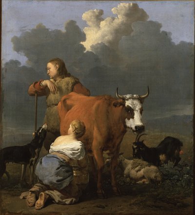 Camponesa a ordenhar uma vaca de Karel Dujardin