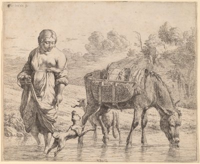 Mulher cruzando um riacho de Karel Dujardin