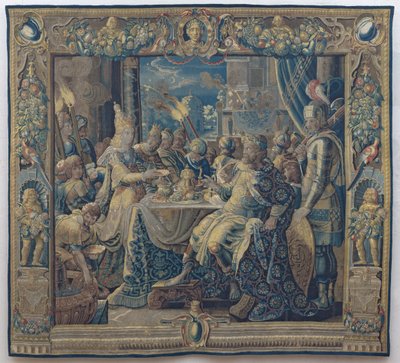 Cleopatra Entertains Anthony, c.1640 (lã e seda) de Karel van II (workshop of) Mander
