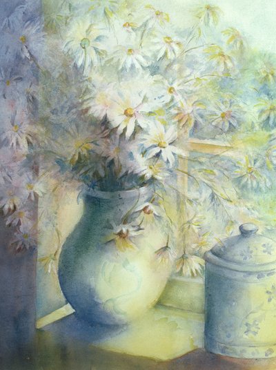 Asters - Snowsprite no jarro no peitoril da janela de Karen Armitage