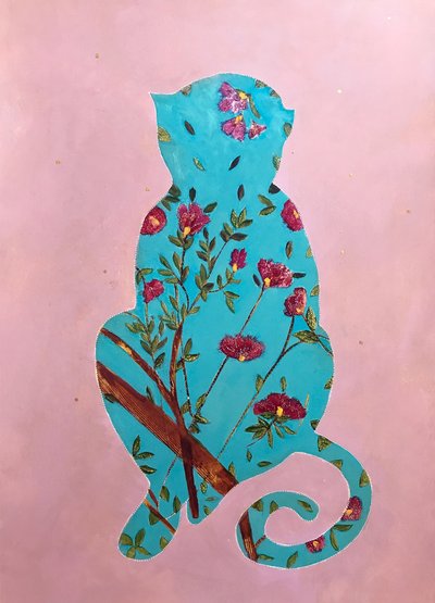 Silhueta de macaco com motivos florais de Karenina Fabrizzi