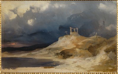 A colina da forca sob uma trovoada (óleo sobre cartão) de Karl Blechen