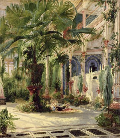 Interior da Casa da Palma em Potsdam, 1833 (papel em tela) de Carl Blechen