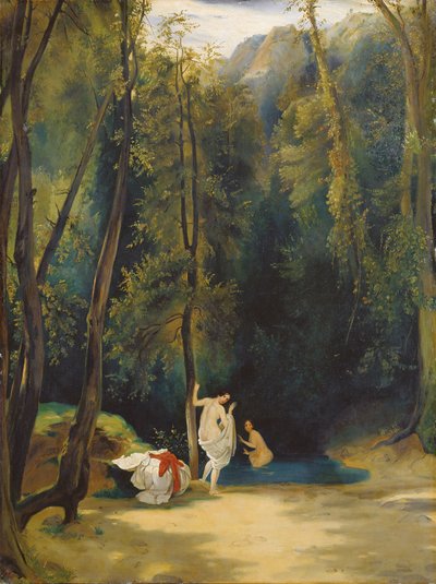 Mulheres a tomar banho no parque de Terni, c.1828-29 (óleo sobre tela) de Karl Blechen