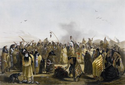 Dança do couro cabeludo dos Minitarres de Karl Bodmer