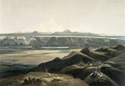 Vista das Montanhas Rochosas, placa 44 do Volume 2 de &39;Viagens no Interior da América do Norte&39;, gravada por Sigismond Himely (1801-72) 1844 (aquatint) de Karl Bodmer