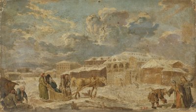 Praça da cidade no inverno, segunda metade do século XVIII. de Karl Friedrich Knappe
