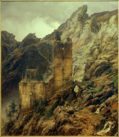 CFLessing, paisagem rochosa: desfiladeiro com ruínas de Carl Friedrich Lessing
