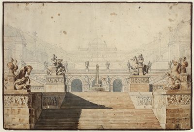 Armida. Ópera de Christoph Willibald Gluck. Projecto para o 1.º cenário. Palácio com conjunto de escadarias de Karl Friedrich Schinkel