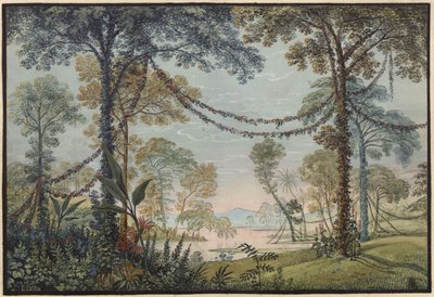Armida. Ópera de Christoph Willibald Gluck. Projecto para o 3.º cenário. Bosque adornado com grinaldas à margem de um lago de Karl Friedrich Schinkel