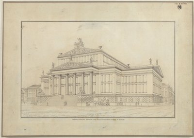 Berlim. Teatro no Gendarmenmarkt. Vista em perspetiva da fachada de Karl Friedrich Schinkel