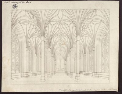 Berlim, Spittelmarkt. Projecto para a igreja de Santa Gertrudes. Vista interior, olhando através da nave para o coro de Karl Friedrich Schinkel