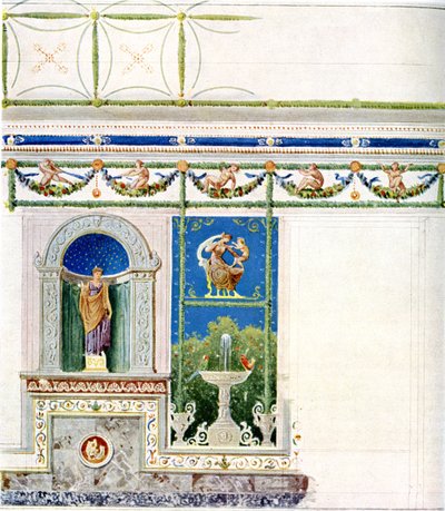 Berlim, Wilhelmplatz. Palácio do príncipe Carlos da Prússia, sala de jantar. Projecto para parede e tecto de Karl Friedrich Schinkel
