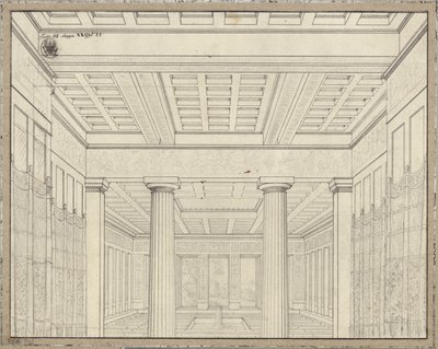 Dido. Ópera de Bernhard Klein. Esboço para a 3.ª decoração. Câmara no palácio de Karl Friedrich Schinkel