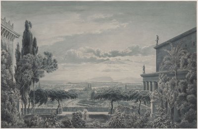 A residência de um príncipe. Jardim privado do casal principesco com vista para a cidade e o mar de Karl Friedrich Schinkel