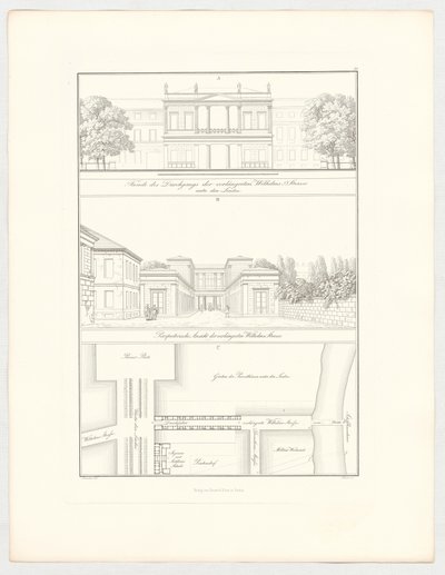 A Wilhelmstraße prolongada, prancha 19 da série «Coleção de projectos arquitectónicos» de Karl Friedrich Schinkel