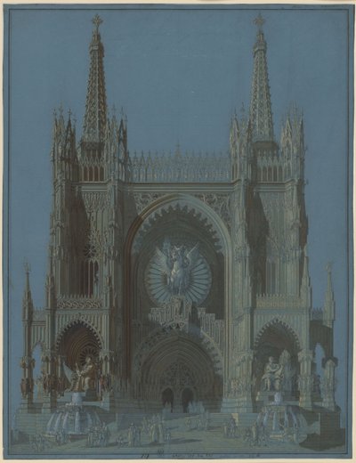 Fachada de uma catedral gótica com duas torres de Karl Friedrich Schinkel