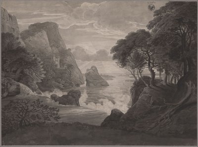 Paisagem costeira rochosa com um castelo de Karl Friedrich Schinkel