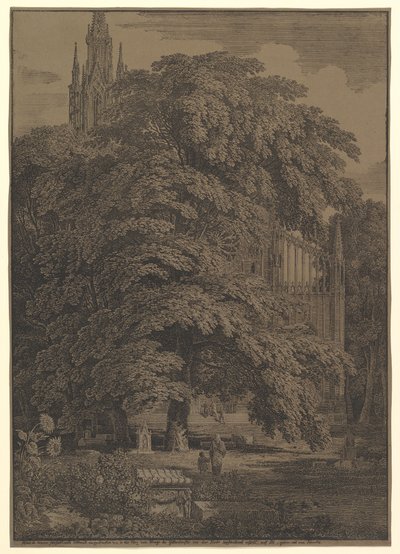 Igreja Gótica Escondida por uma Árvore, 1810. de Karl Friedrich Schinkel