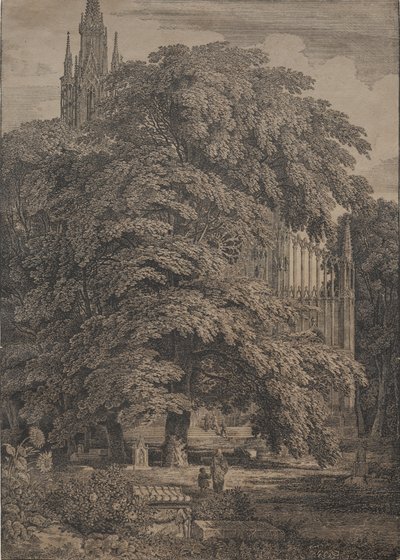 Igreja gótica entre carvalhos, 1810. de Karl Friedrich Schinkel