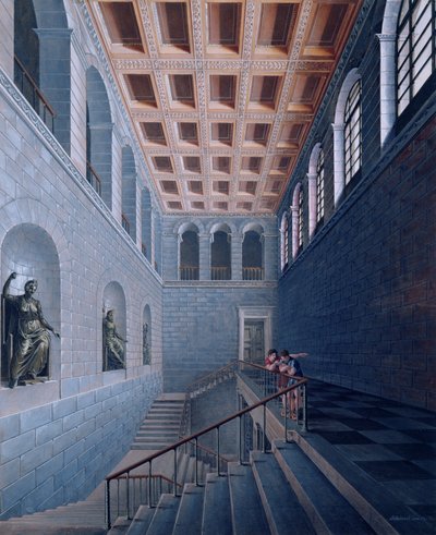 Vista interior, de, um, escadaria, desenho, para, um, castelo, em, Koestritz, 1802-03, (pen & ink, e, bc, ligado, paper) de Karl Friedrich Schinkel