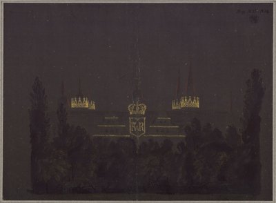 Merseburg. Castelo. Projecto para a iluminação do castelo por ocasião das celebrações de homenagem a Frederico Guilherme III da Prússia de Karl Friedrich Schinkel